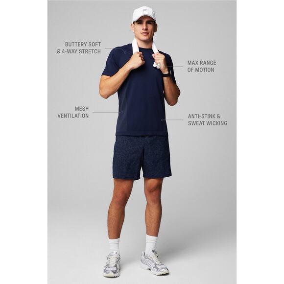 NWT Fabletics Mens The Training Day Tee Shirt Large Deep Navy Gym Activewear - Picture 2 of 5